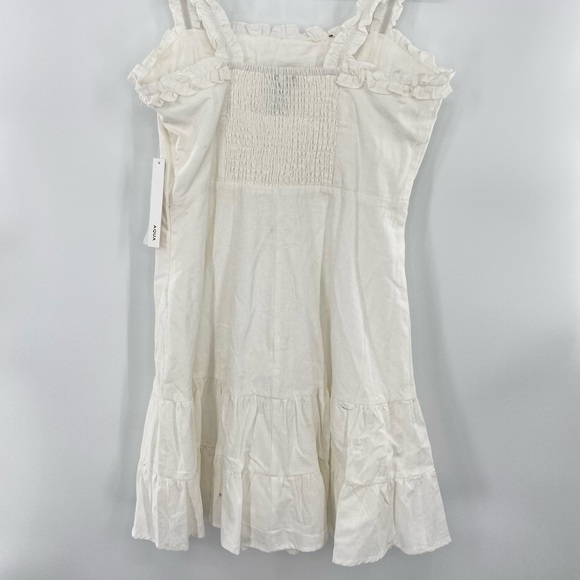 Aqua NWT Ruffled Strap Mini Dress Sleeveless Smocked Linen Blend White Large New - Picture 4 of 13